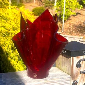 MCM Handkerchief Art Glass Vase Ruby Red
